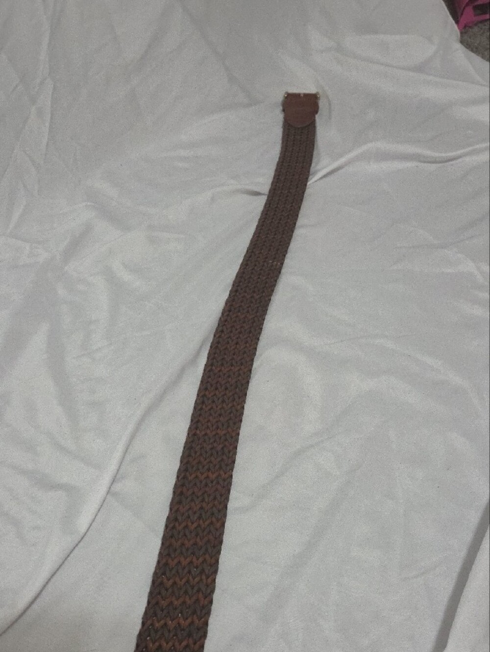 Woven Leather Belt with Brass Buckle in Dark Brown, Adjustable 30-38 Inch Waiat - Picture 9 of 9